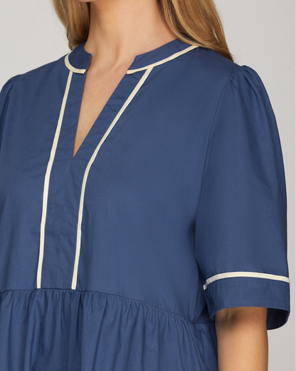 Sung Light Clothing Short Sleeve Tiered Solid Mini Dress - LVE2470