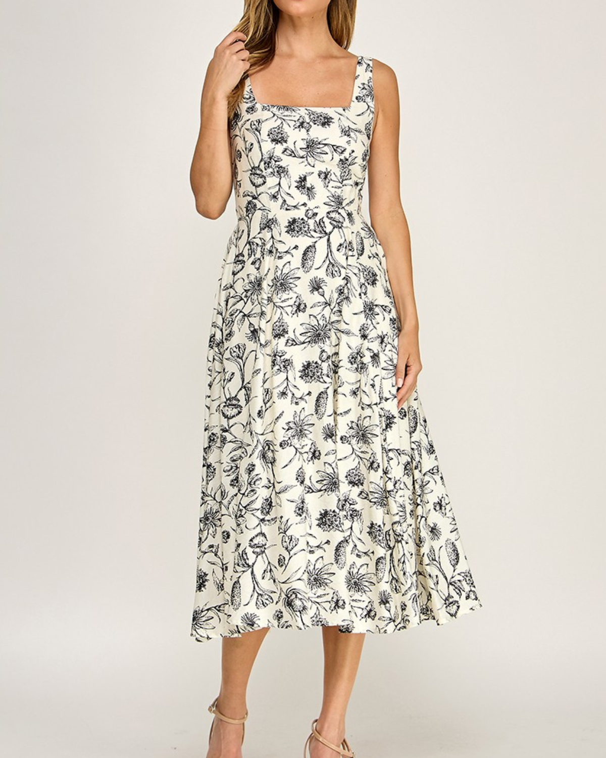Blush BJ Printed Square Neck Midi Dress - D5421