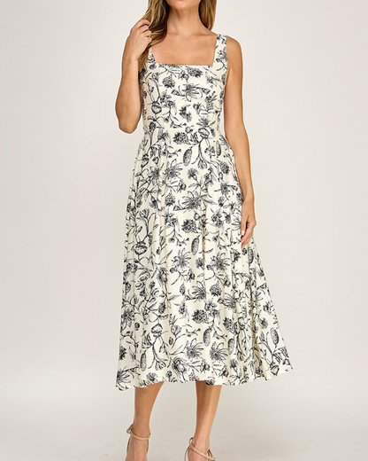 Blush BJ Printed Square Neck Midi Dress - D5421