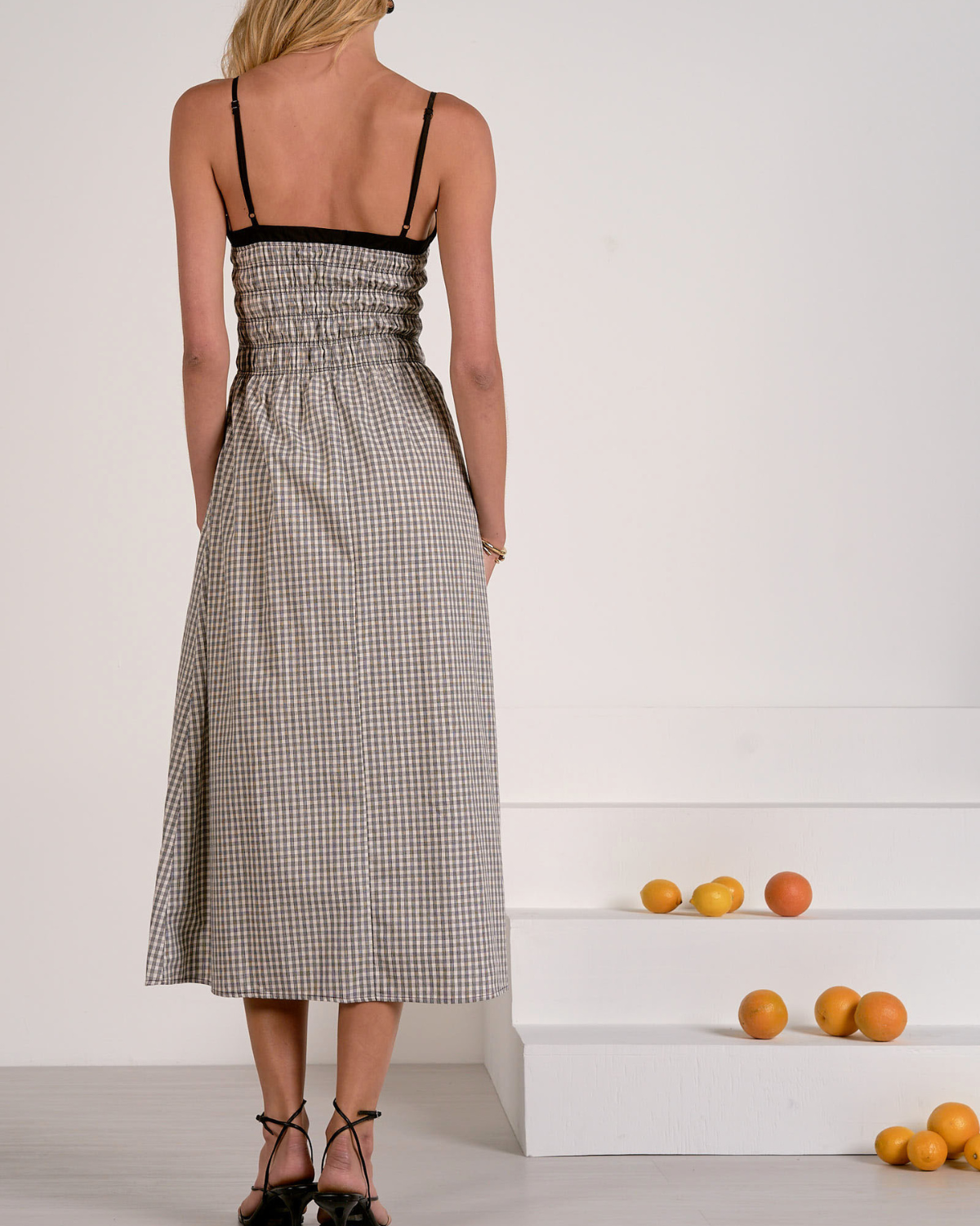 Elan Gingham Smocked Midi Dress - Plp50445