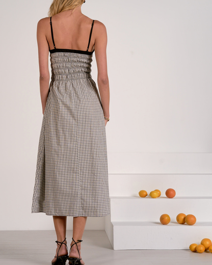 Elan Gingham Smocked Midi Dress - Plp50445