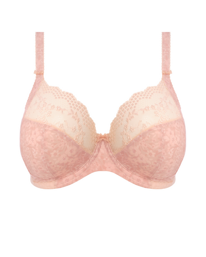Flat lay of a stretch plunge bra in pink