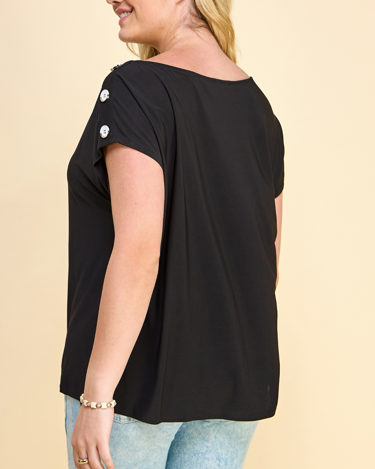 Winslow Plus Size Short Sleeve Top With Buttons On Shoulders (More colors available) - T79000400
