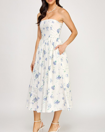 Blush BJ Strapless Floral Midi Dress With Pockets - D5516-1