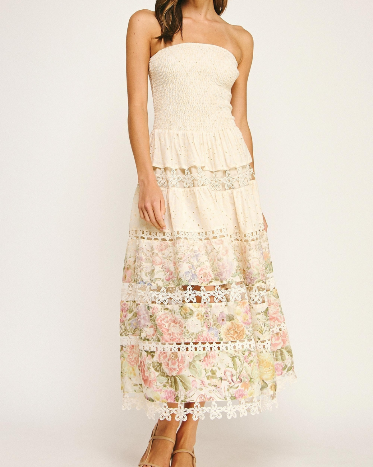 Strut & Bolt Eyelet Lace Tube Dress in Floral Print - D-10919-H