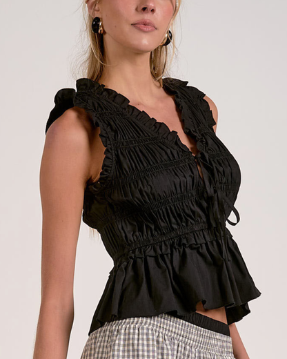 Elan Smocked Ruffle Peplum Top - PLP11670