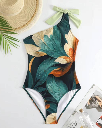 Sweet Kama Floral Print One Piece with Cover Up - Y169