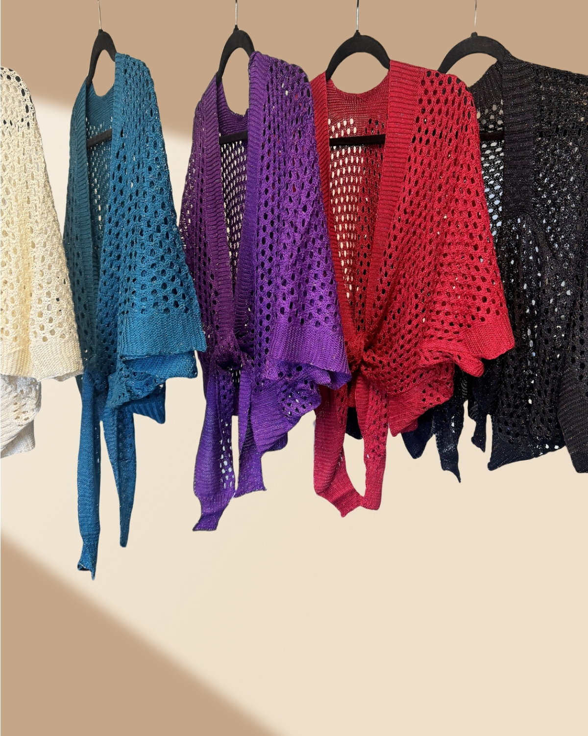 JC Sunny Eyele Open Knit Metallic Cardigan with Front Tie - JC063344