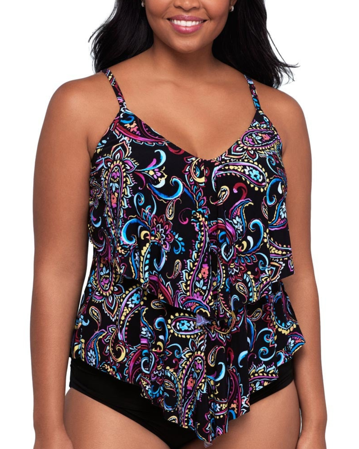 Trimshaper Painterly Paisley Ronnie Tankini Top - 6551019