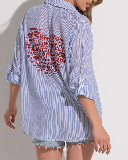 2025 Elan Heart Button Down Cover Up Shirt - VOSP11086