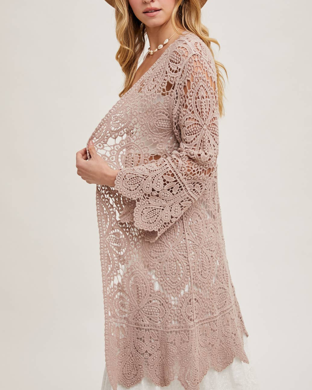 BluIvy Crochet Open Front Bell Sleeved Cardigan - C01990