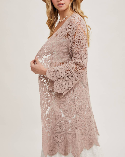 BluIvy Crochet Open Front Bell Sleeved Cardigan - C01990