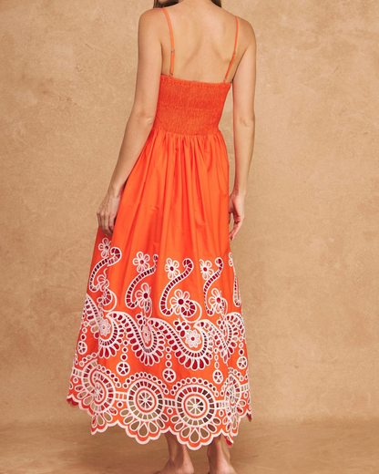 Strut & Bolt Scalloped Eyelet Embroidered Midi Dress - D-11389