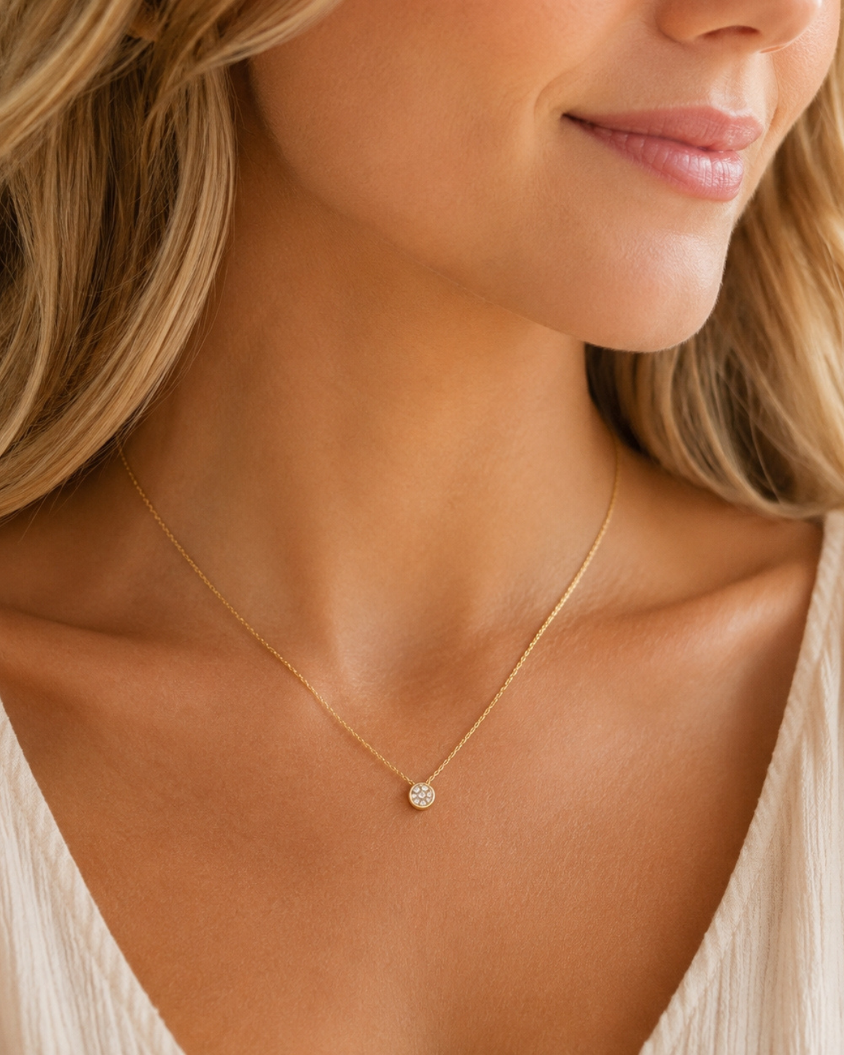 Frem 18K Gold Dipped Small Circle Cz Necklace (More Options Available) - 4DN18004