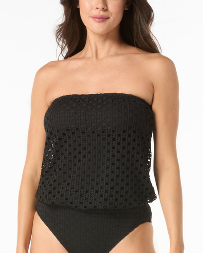 Carmen Marc Valvo Living Paradise Blouson Bandeau Crochet Tankini Top - C21302