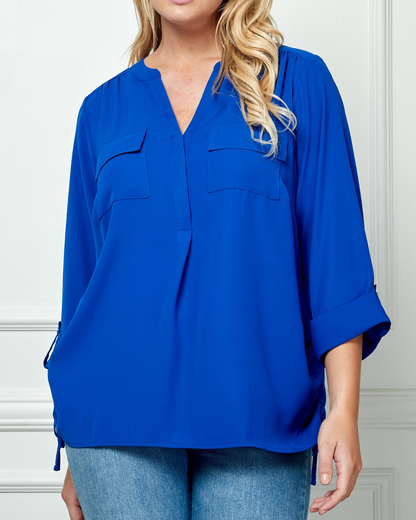 Winslow Plus Size Tab Sleeve Mandarin Collar Shirt - G9593100