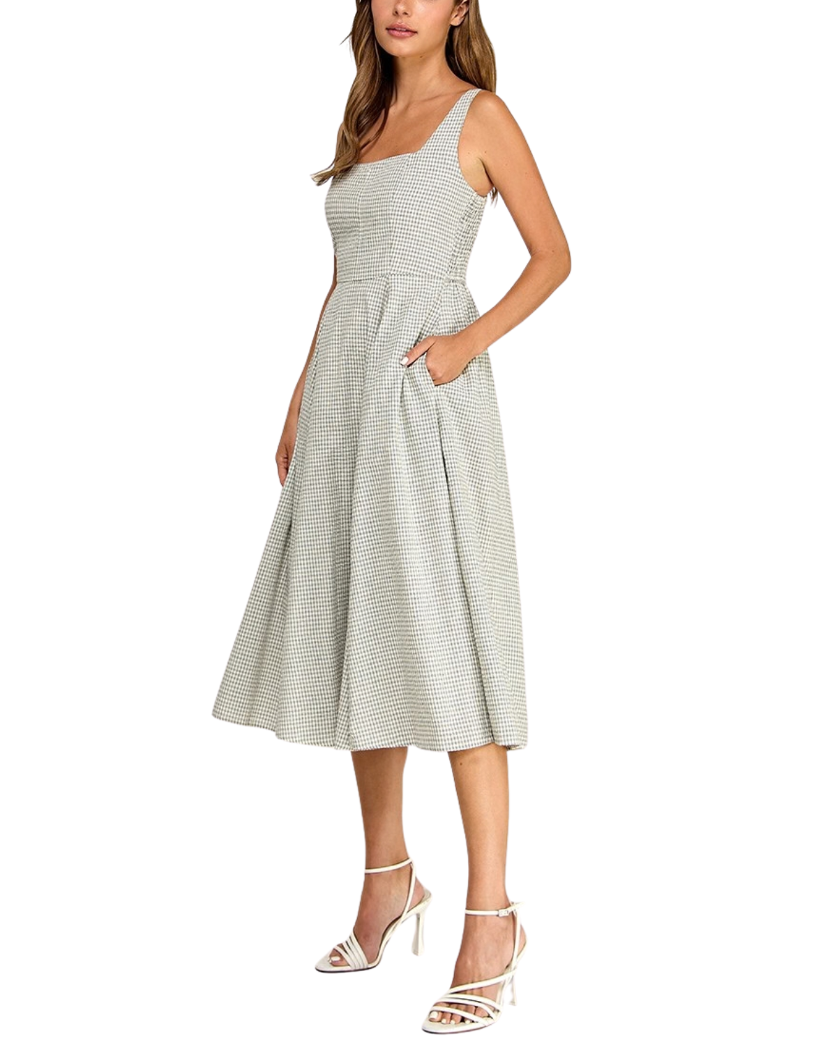Blush BJ Gingham Square Neck Midi Dress - D5609-1