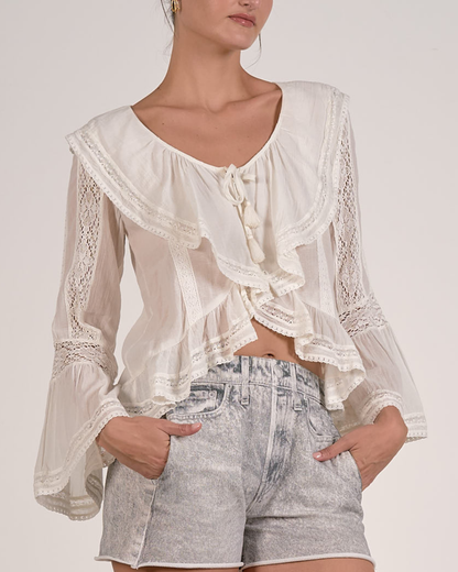 Elan Long Sleeve Ruffle Top - Wl11663
