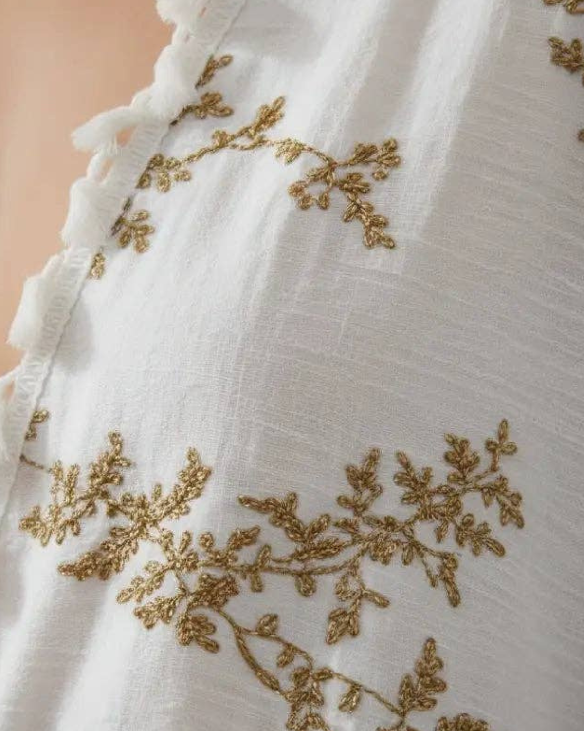 JC Sunny Embroidered Kimono Top with Tassel Trim and Adjustable Waist - JCL903306