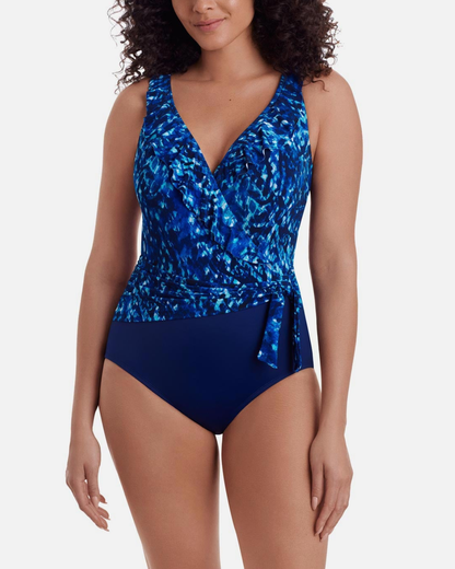 Longitude Sweet Siren Long Torso Ruffle Sash Surplice One Piece - L260289