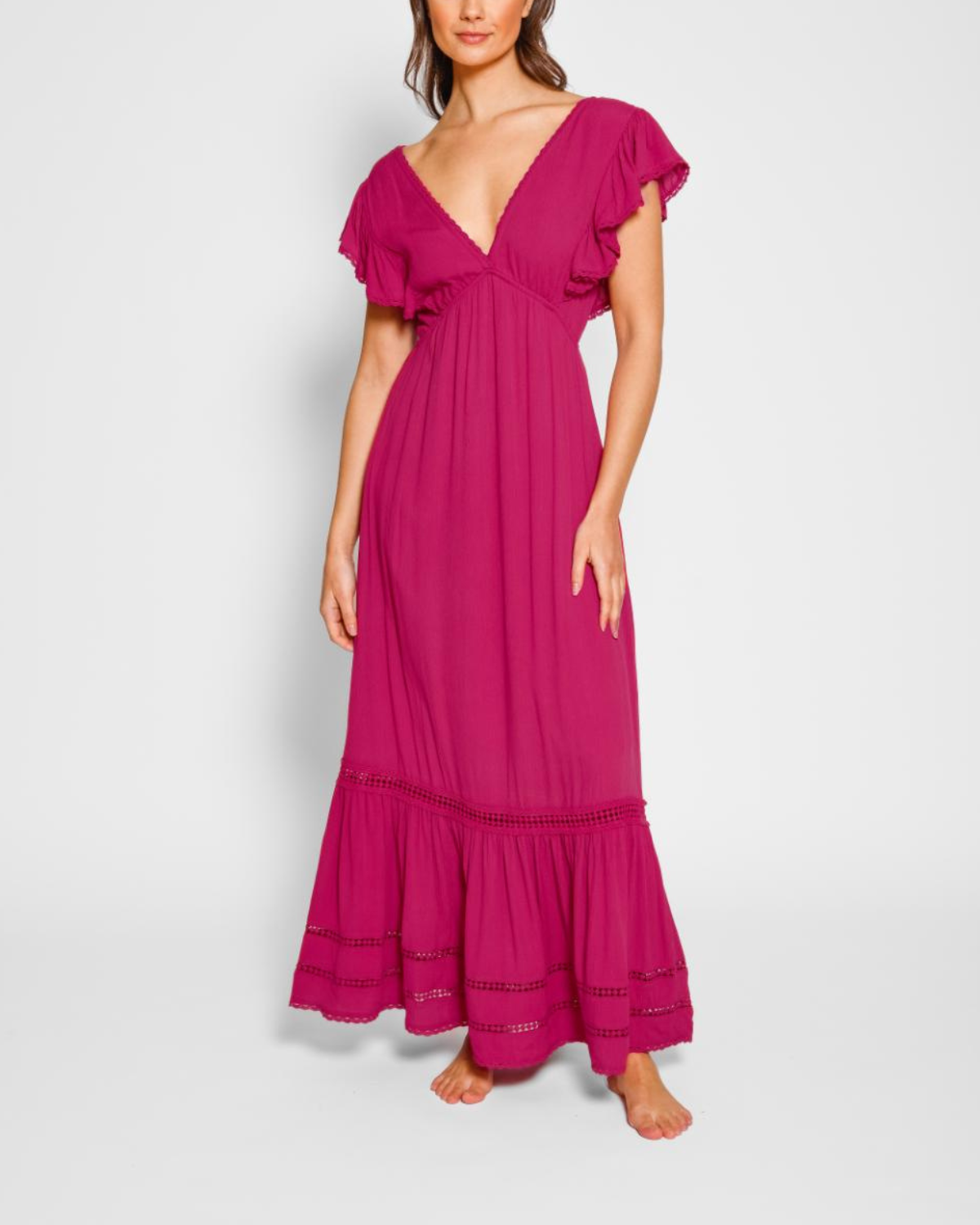 Koy Miami Luxe Ruffle Sleeve Maxi Dress