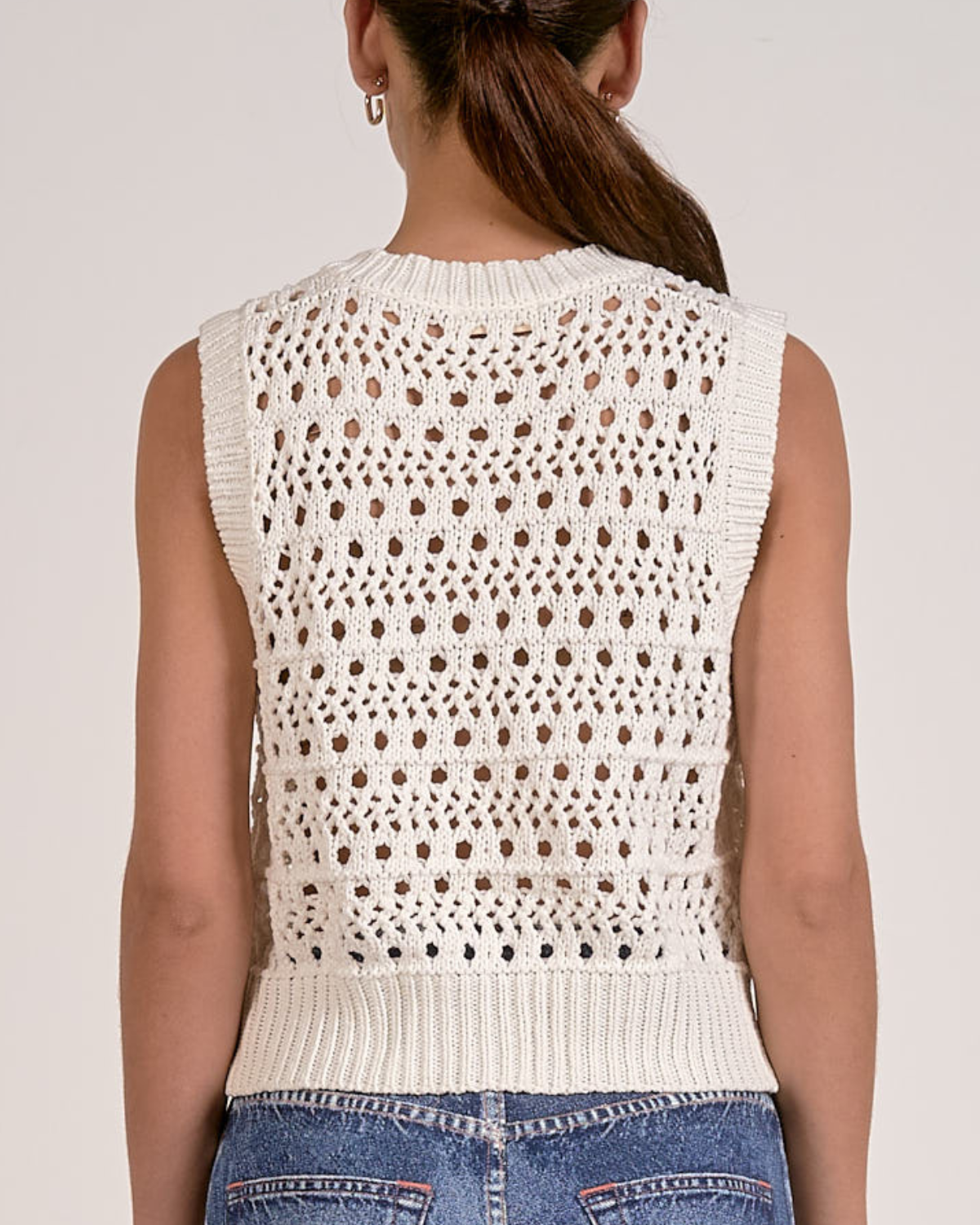 Elan Crochet Tie Front Vest Top - SW11642