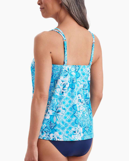Shape Solver Barcelona Blues Handkerchief Hem Tankini Top - 7102711