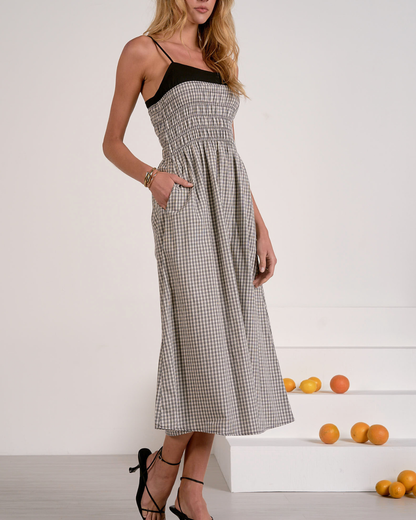 Elan Gingham Smocked Midi Dress - Plp50445