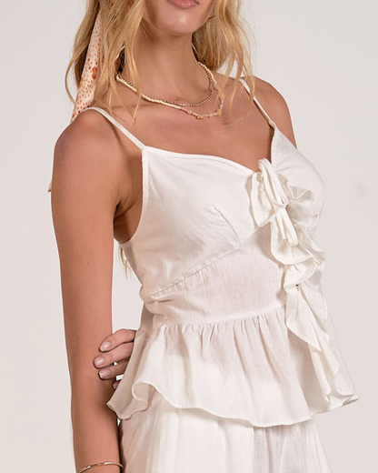 Elan Ruffle Tie Front Peplum Cami (More Colors Available) - Tl11675