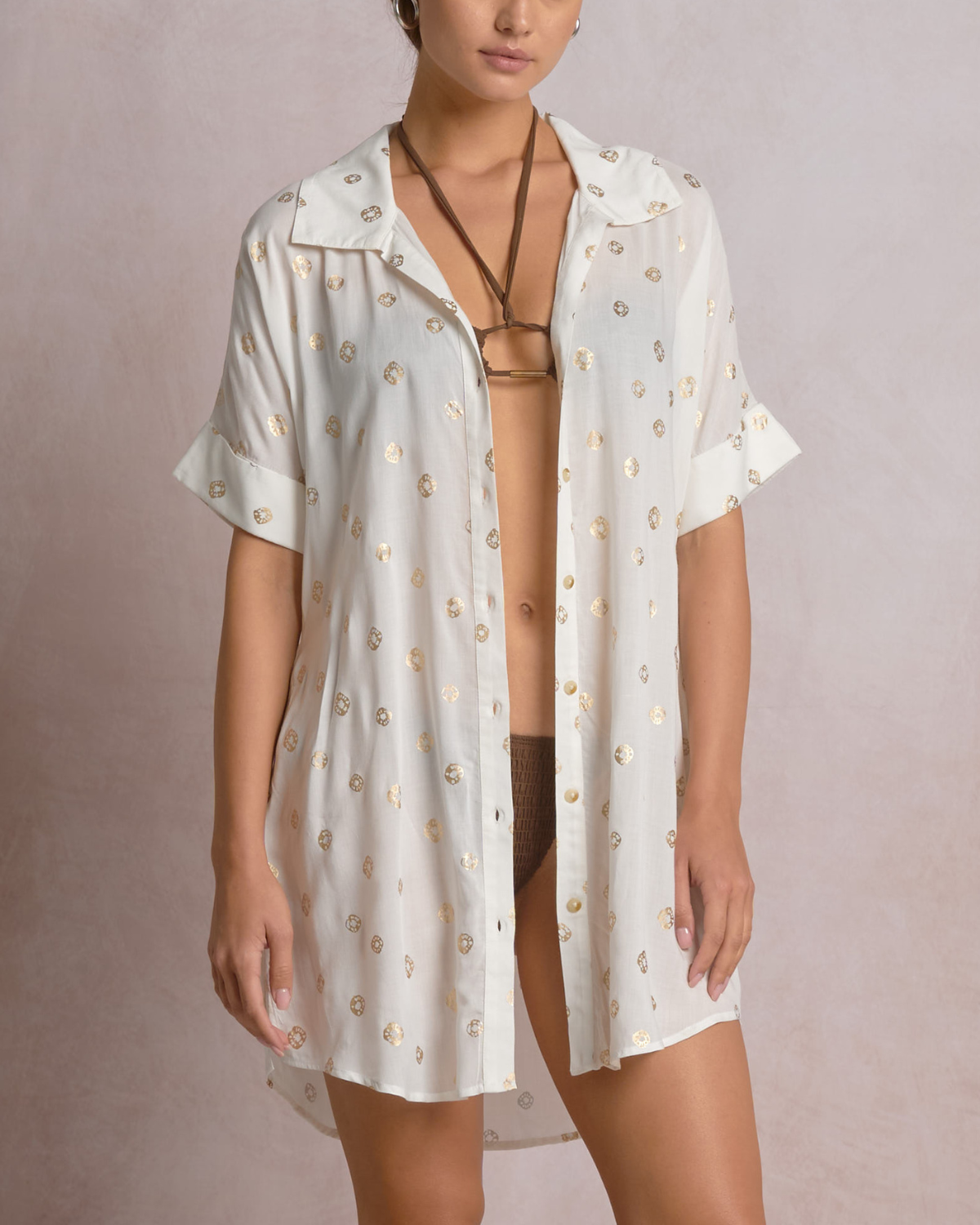 Elan Polka Dot Button Down Dress - RPF50189