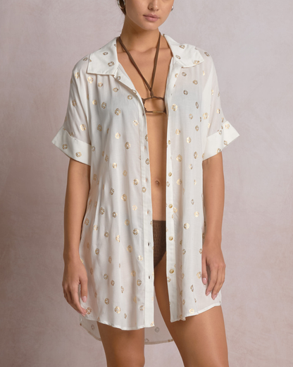 Elan Polka Dot Button Down Dress - RPF50189