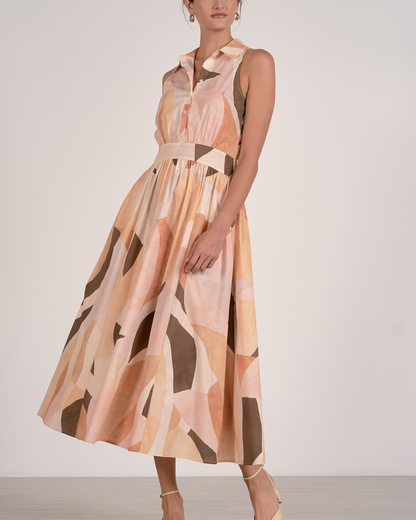 Elan Abstract Print Collared Maxi Dress - PLP50323