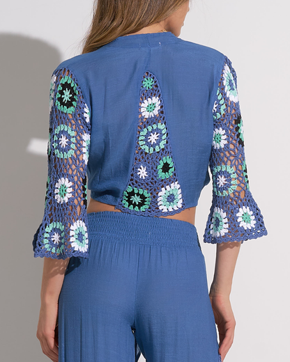 Elan Samoa Crochet Tie Front Top (More Colors Available) - CRC10262