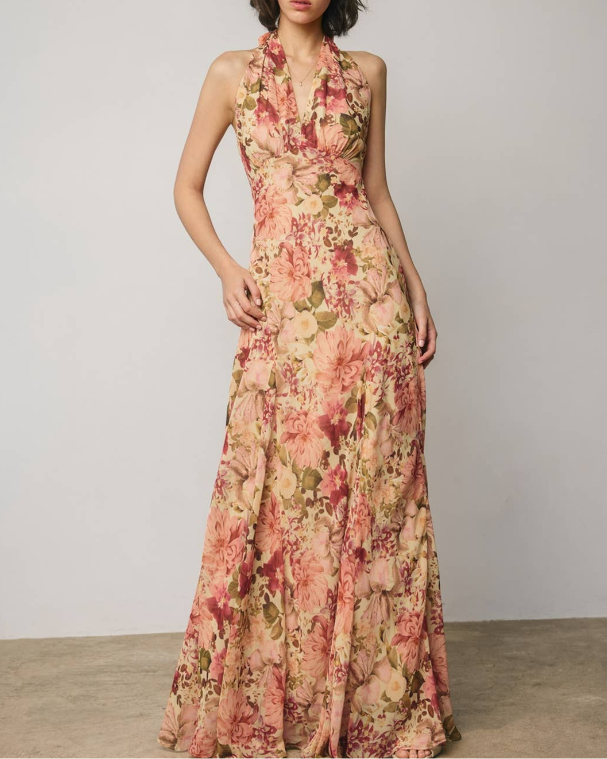 Dress Forum Floral Chiffon Halter Godet Maxi Dress - FD14117