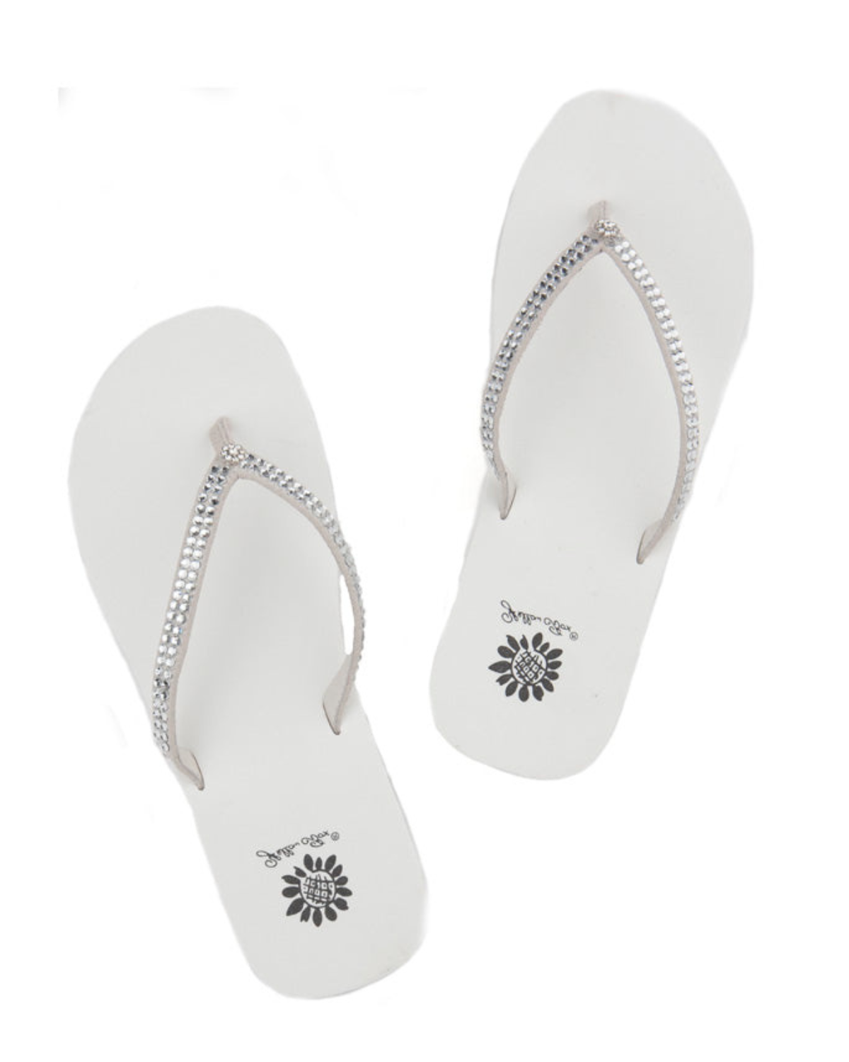 Women's white wedge sandal with rhinestones on the strap.