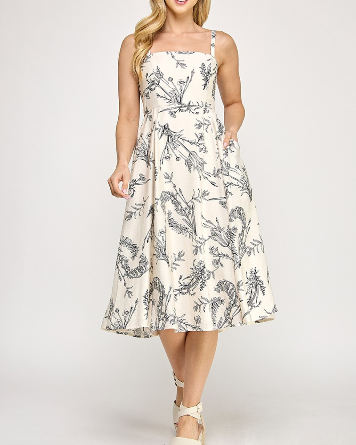 Blush BJ Botanical Square Neck Midi Dress - D5527