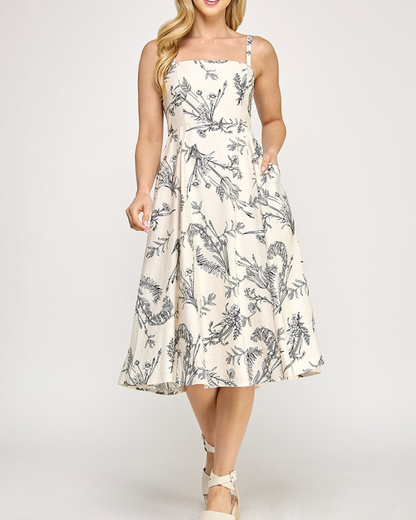 Blush BJ Botanical Square Neck Midi Dress - D5527