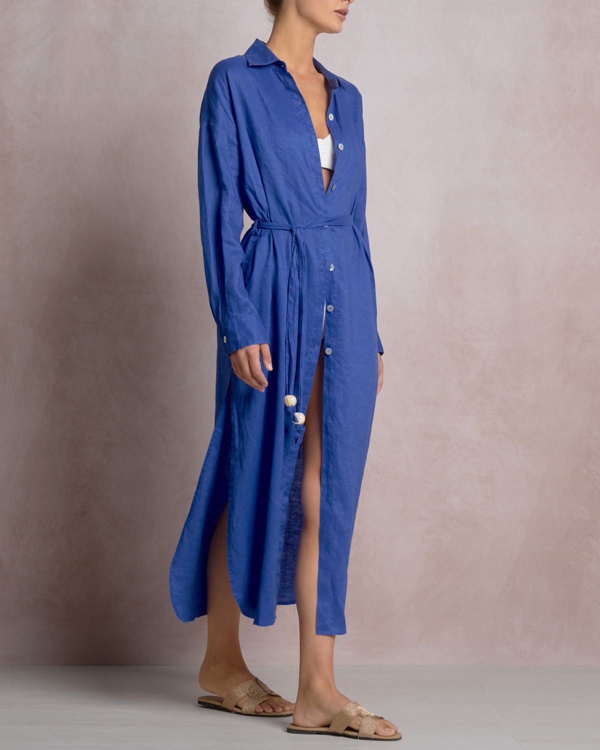 Elan Linen Maxi Shirt Dress - Ll50185