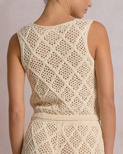 Elan Crochet Tie Front Cropped Vest Top (More Colors Available) - CCR11456