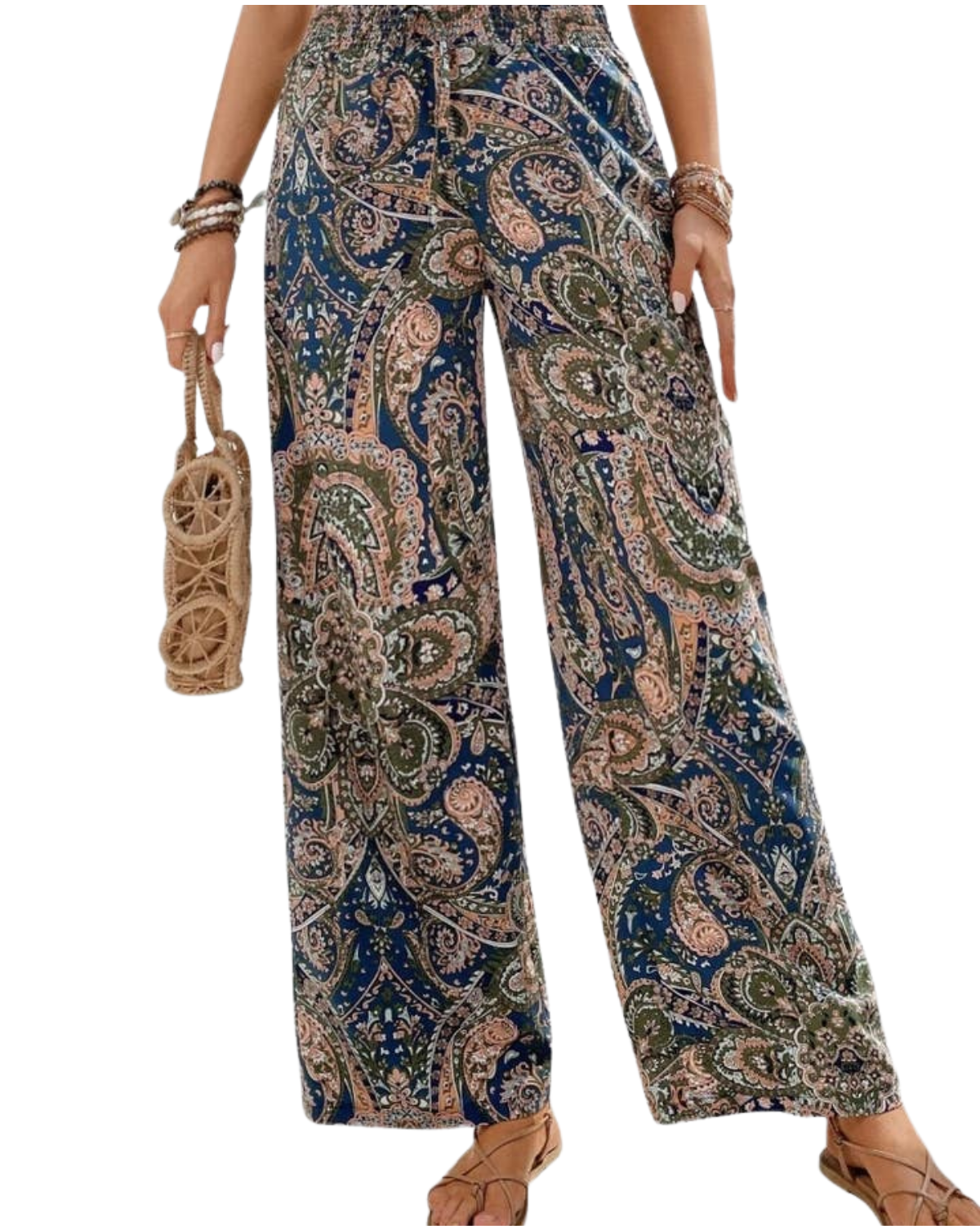 NINEXIS Printed Elastic Wide Leg Pants - CWBMP0140