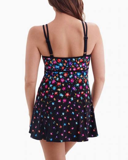 Longitude Flower Trail Long Torso Empire Princess Seam Swim Dress - 684004  (Final Sale, Cannot Be Returned or Exchanged)