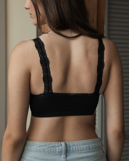 Leto Ribbed Crop Tank Lace Strap Bralette (More Colors Available) - YL-5530