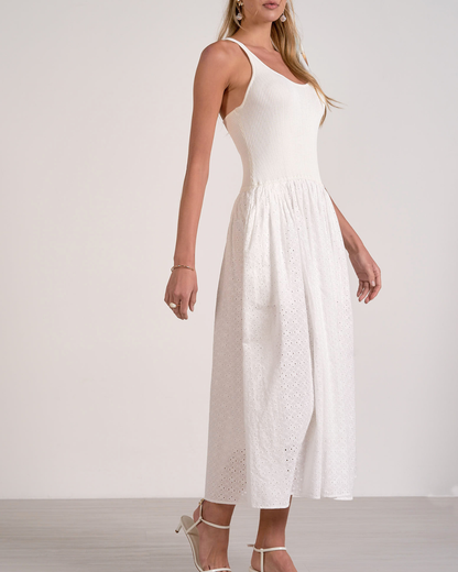 Elan Ribbed Knit Eyelet Sleeveless Maxi Dress - El50217