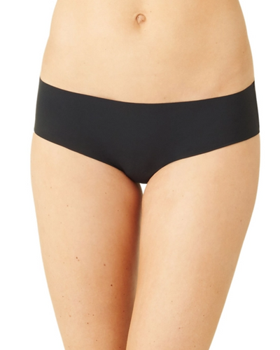 Women's black seamless hipster panty with  cheeky lace back.