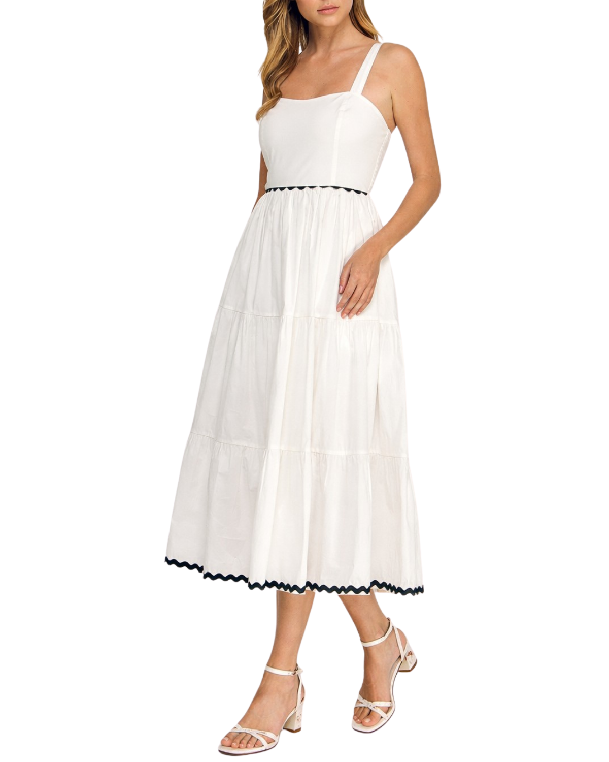 Blush BJ Square Neck Contrast Trim Midi Dress (More Colors Available) - D5657