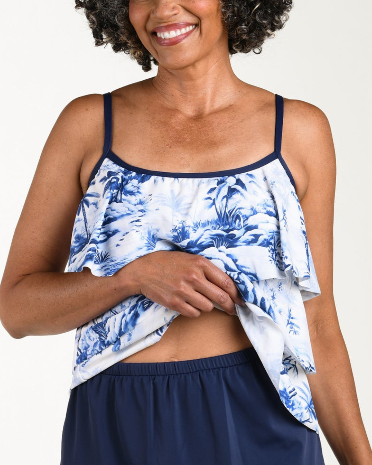 Maxine of Hollywood Toile De Tropical Triple Tiered Tankini Top - Mm6mn59