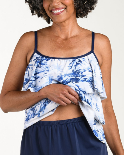 Maxine of Hollywood Toile De Tropical Triple Tiered Tankini Top - Mm6mn59