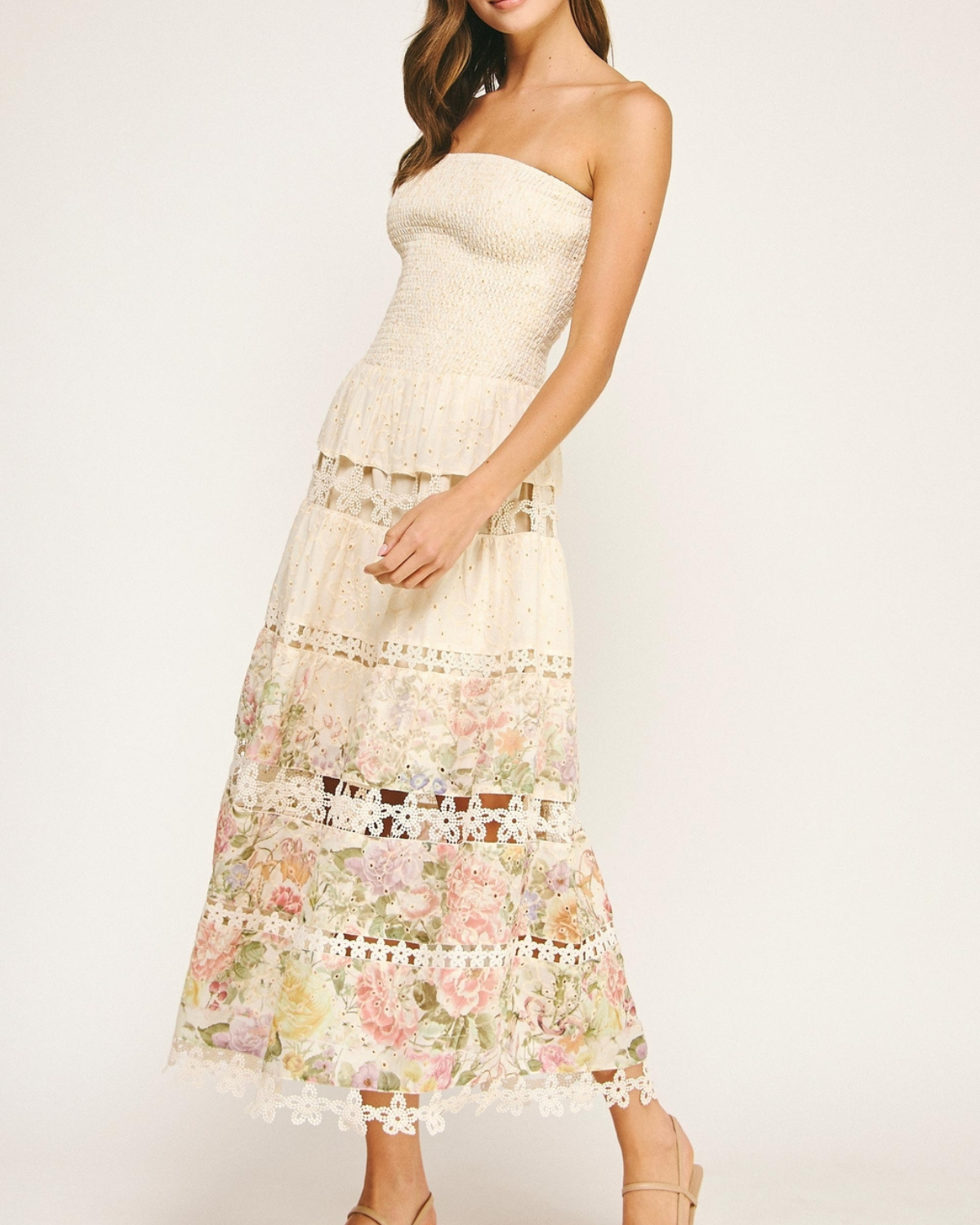 Strut & Bolt Eyelet Lace Tube Dress in Floral Print - D-10919-H