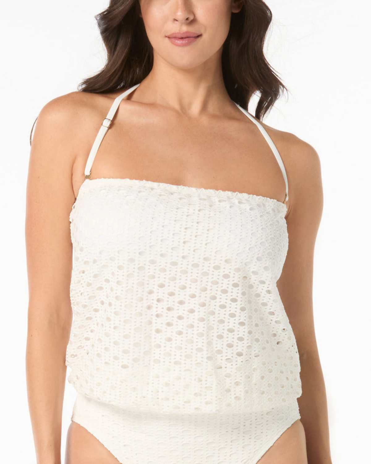 Carmen Marc Valvo Living Paradise Blouson Bandeau Crochet Tankini Top - C21302