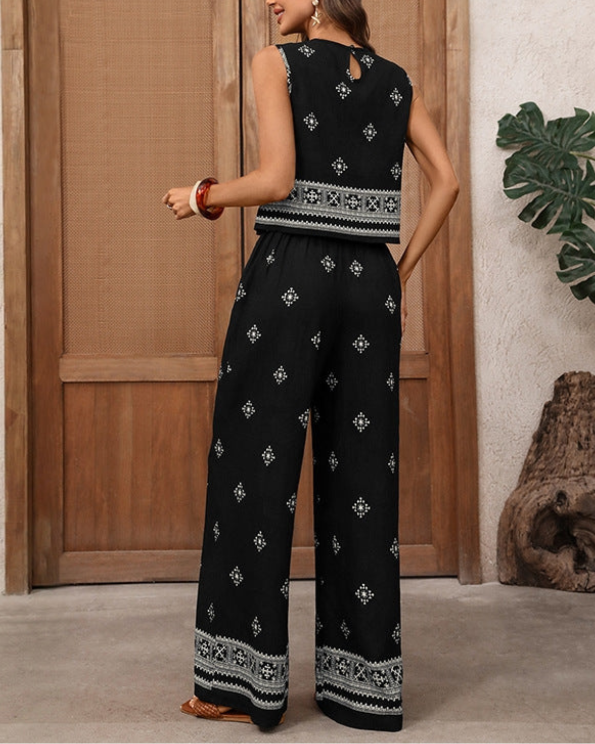 Lovesoft Boho Sleeveless Top Wide Leg Pants Two Piece Set - BMTM5772